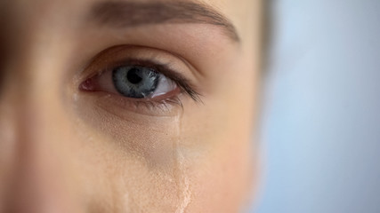 Sad woman crying, suffering pain eyes full of tears, domestic violence victim - 239796398
