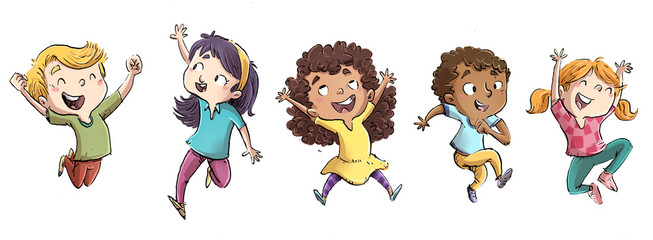 niño y niñas saltando © cirodelia