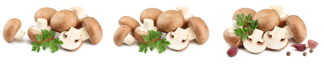 Fresh champignon mushrooms isolated on white background
