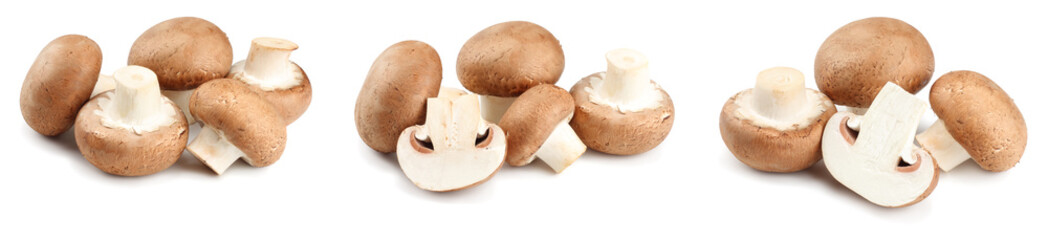 Fresh champignon mushrooms isolated on white background
