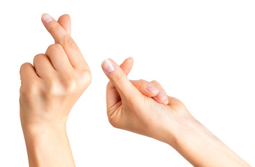 Set of woman hand holding something with two fingers