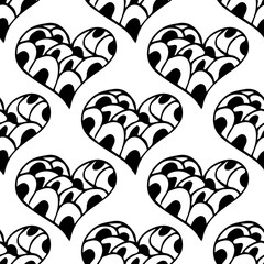 Seamless decorative pattern with hand drawn hearts. Vector illustration-Vector.