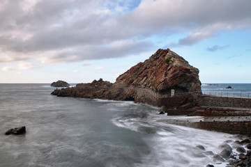 The rocky coast of Taganana with the formations of Los Roques de Anaga in the northeast coast of Tenerife.