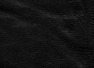 Deep dark black color luxury genuine cow leather texture background. Close up photography of sofa, chair, interior, auto seat cover