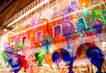 Murano glass is sold on shop counter in Venice Italy