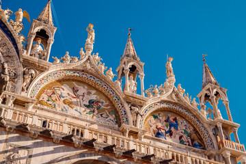 Basilica di San Marco in Venice, Italy against bright blue sky