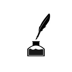Feather pen and inkwell. Drawing of ancient stationery on white background. Concept for education. - Vector