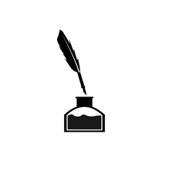 Feather pen and inkwell. Drawing of ancient stationery on white background. Concept for education. - Vector