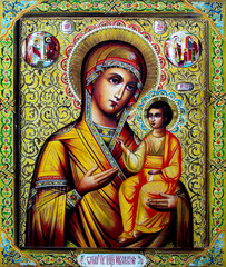 Orthodox Icon of the Virgin Mary with the Child Jesus. Canvas, oil.