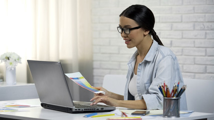 Freelancer developing her own design, creativity project online, start-up