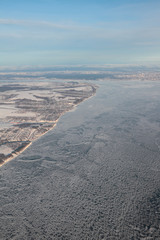 Aerial photograph, Volga River under ice. Kazan, Russia