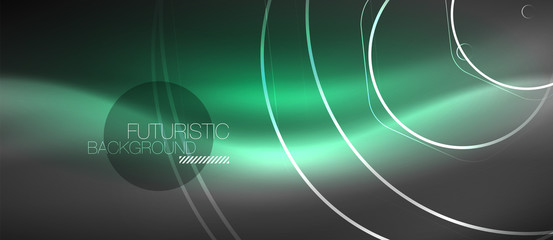 Black and glowing color lines neon design, magin techno template background