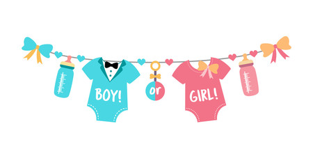Gender reveal party,  baby shower, boy or girl - obrazy, fototapety, plakaty