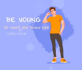 Young man stands alone. Flat vector illustration for website. Vector illustration