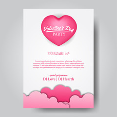 Valentine party poster with 3D hearth shape pink balloon template. vector illustration