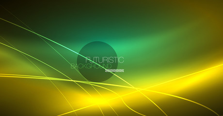 Neon glowing magic background, neon banner, night sky wallpaper. Magic light effect. Christmas abstract pattern.