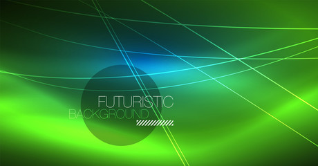 Neon glowing magic background, neon banner, night sky wallpaper. Magic light effect. Christmas abstract pattern.