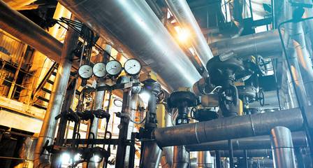 Industrial zone, Steel pipelines, valves and pumps