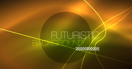 Digital technology abstract background - neon geometric design. Abstract glowing lines. Colorful techno background. Futuristic shape.