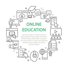 E-learning distance education outline icons set for interface, print.