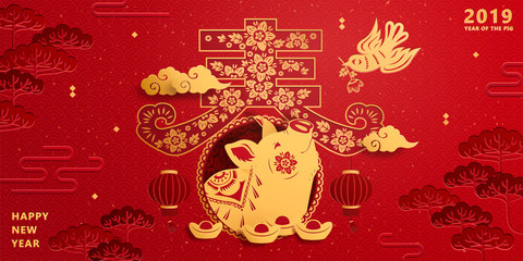 Fototapeta na wymiar Lunar new year piggy banner