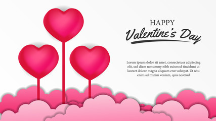 Happy Valentine's day banner poster template with 3D pink hearth. Vector illustrator