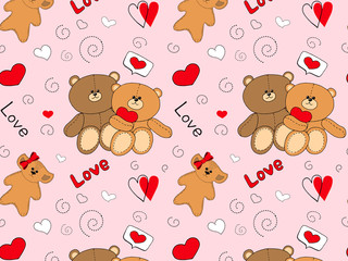 Cute seamless pattern design decorated with cloud, star,heart shape and sleeping bear for baby bedroom wallpaper.