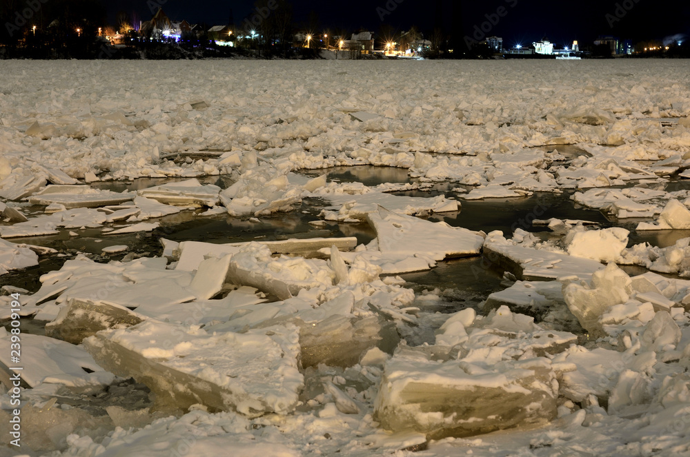 Canvas Prints Ice on the water at night.