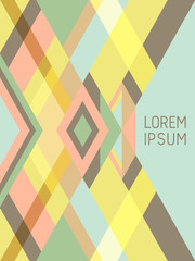 Cover page layout vector template geometric design with triangles and stripes pattern.