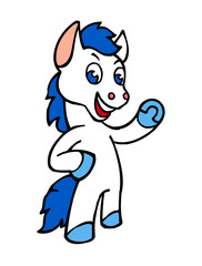 horse white waving horseshoe for luck mascot clipart