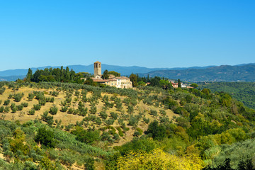Fototapeta na wymiar Countryside landscape whith church near San Casciano Val di Pesa. Tuscany. Italy