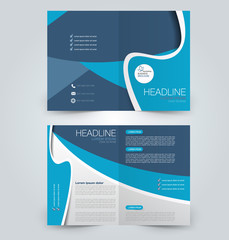 Fold brochure template. Flyer background design. Magazine cover, business report, advertisement pamphlet. Blue color.