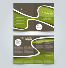 Fold brochure template. Flyer background design. Magazine cover, business report, advertisement pamphlet. Brown and green color.