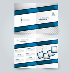 Fold brochure template. Flyer background design. Magazine or book cover, business report, advertisement pamphlet. Blue color.