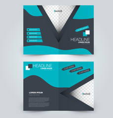 Fold brochure template. Flyer background design. Magazine or book cover, business report, advertisement pamphlet. Blue color. Vector illustration.
