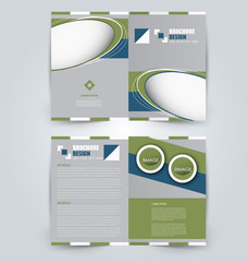 Fold brochure template. Flyer background design. Magazine or book cover, business report, advertisement pamphlet. Blue, green, and grey color. Vector illustration.