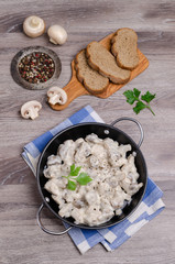 Slices of mushrooms and meat