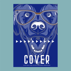 Fototapeta premium Card template with portrait of a cheerful dog. Vector illustration