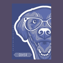 Card template with portrait of a cheerful dog. Vector illustration