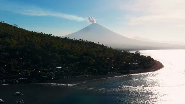 Bali, Indonesia, Drone view, holiday, island, boat, summer, sky, blue, landscape, ocean, palm, vulcano, coast