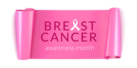 Breast Cancer awareness month horizontal banner. Pink Ribbon isolated.