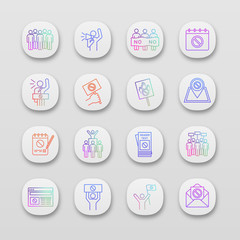 Protest action app icons set