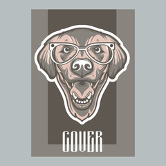 Card template with portrait of a cheerful dog. Vector illustration