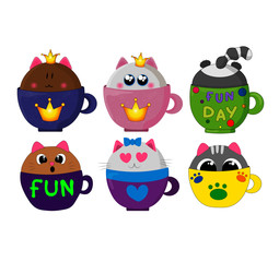 set of funny cartoon cats