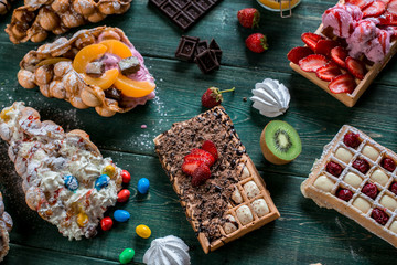 waffles desert  cake fruit