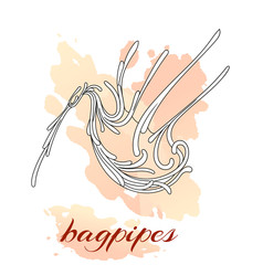 Musical instruments pattern with curls. Icon bagpipes