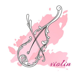 Musical instruments pattern with curls. Icon violin.