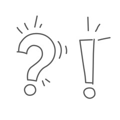 Question with exclamation mark, vector doodle icon isolated on white, hand drawn sketchy style