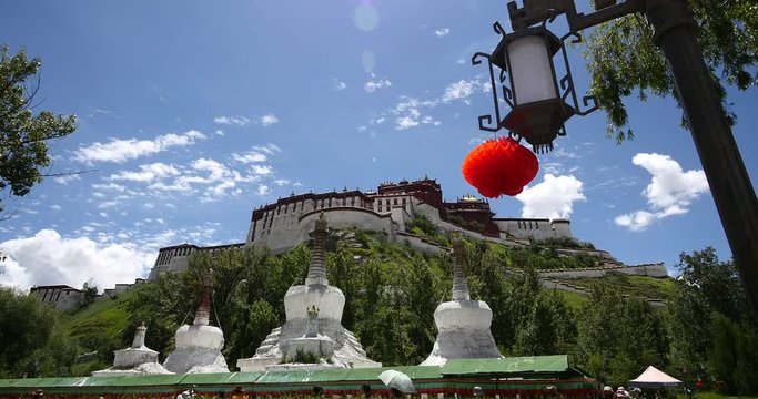 4k Potala & white stupa in Lhasa,Tibet.