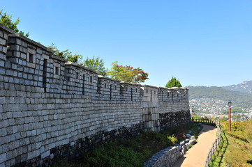 Fototapeta na wymiar Part of Naksanseong Fortress at the Naksan Park in Seoul, South Korea